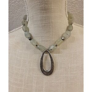 Retired Silpada Sterling Silver Green Prehnite Teardrop Pendant Necklace 16-18"